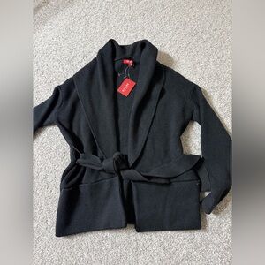 Black Guess Ribbed Wrap Sweater Cardigan XS NWT Belted Minimalist Chic oversized